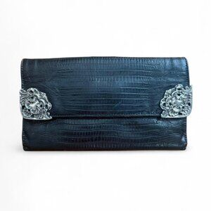 Vintage Glen Miller for Ann Turk Black Alligator Embossed Leather Wallet Bag